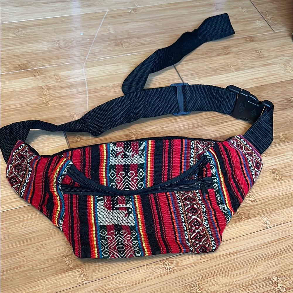 Red and Black Crossbody Bag with Adjustable Strap